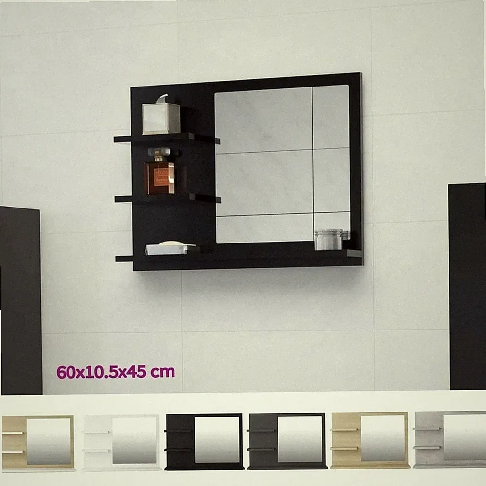 Badspiegel Mit 3 Ablagen Badspiegel Wandspiegel Spiegelschrank 60x10,5x45 cm