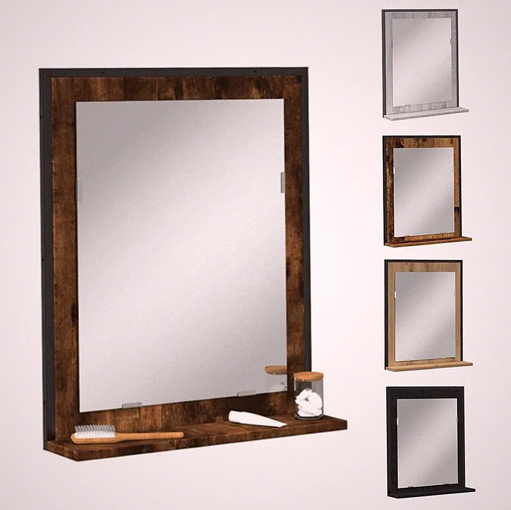 Badspiegel mit Ablage Wandspiegel Badezimmerspiegel Spiegel Holzwerkstoff