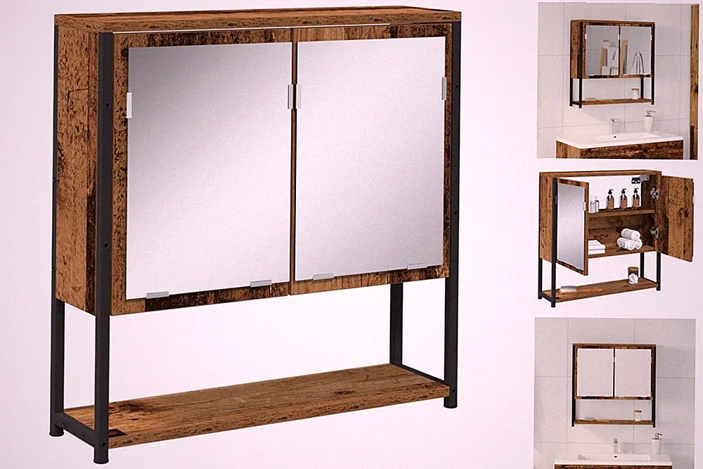 Badspiegel Spiegelschrank Schrank Altholz 60x16x60 Cm Ingenieurholz