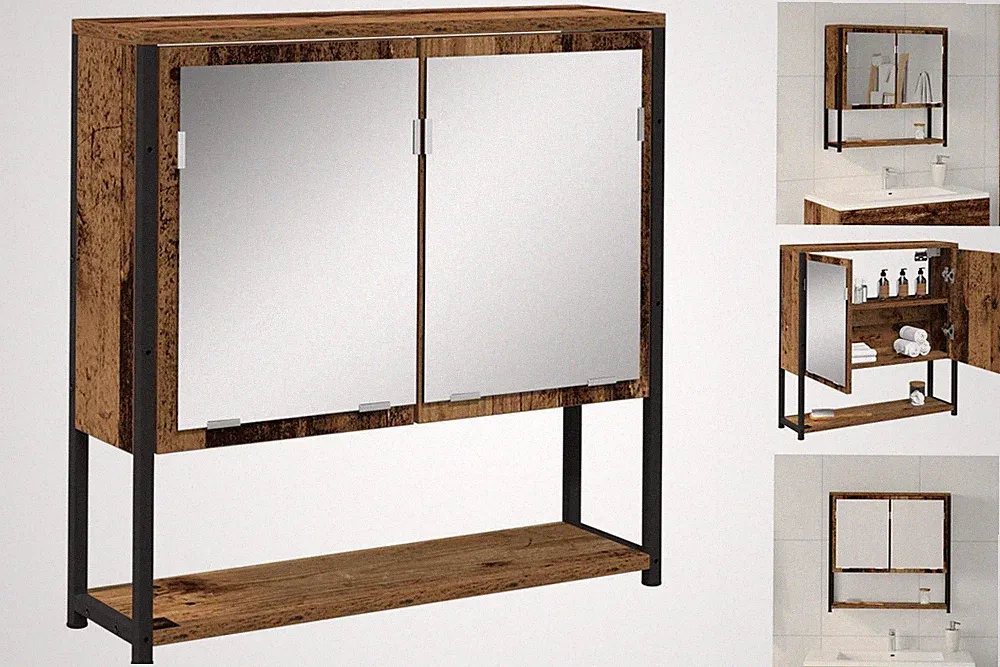 Badspiegel Spiegelschrank Schrank Altholz 60x16x60 Cm Ingenieurholz