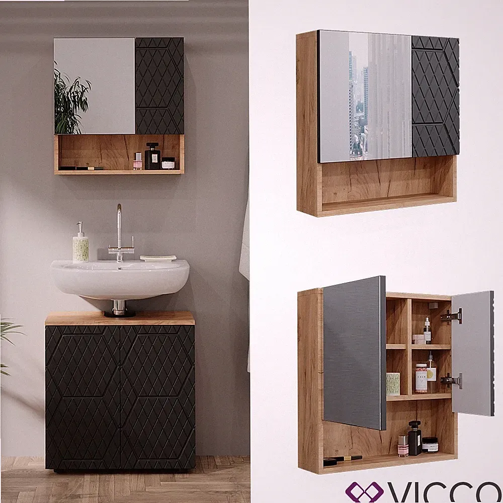 Badspiegelschrank Irma Eiche Anthrazit 54 x 55 cm Badezimmer Vicco