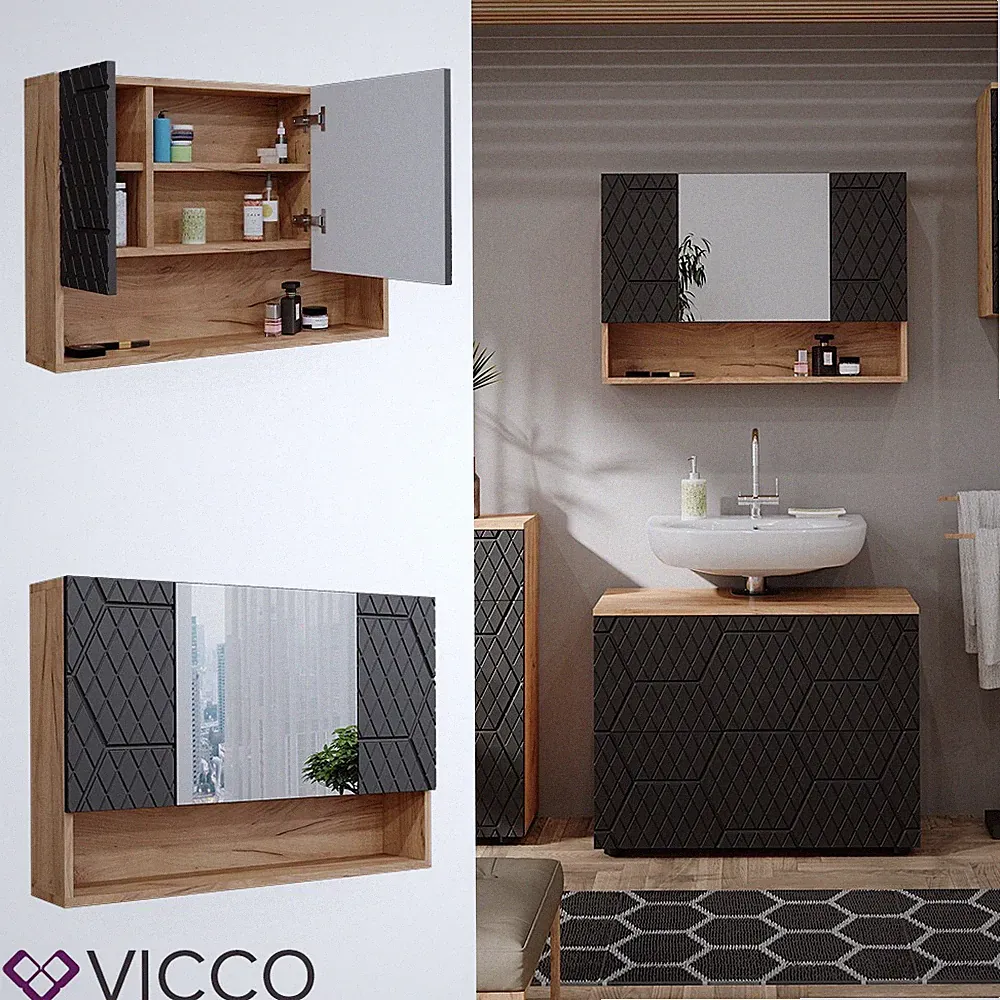 Badspiegelschrank Irma Eiche Anthrazit 80 x 55 cm Badezimmer Vicco