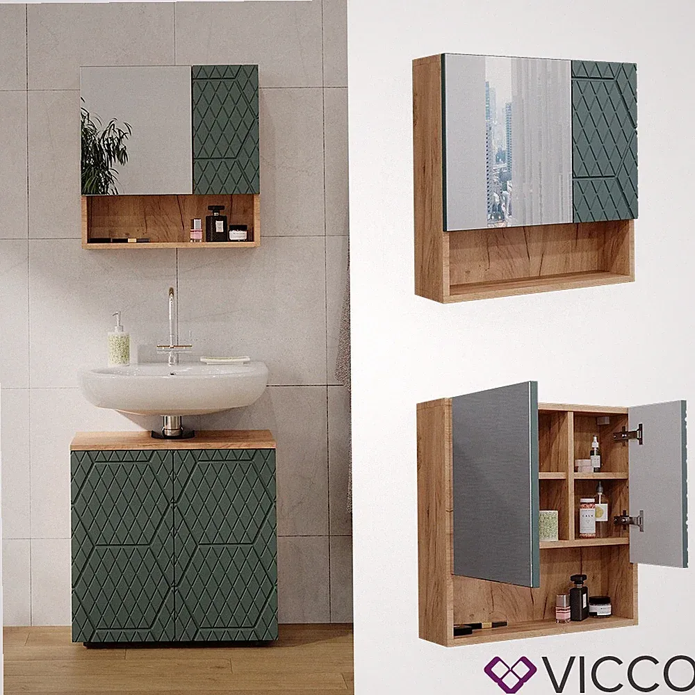 Badspiegelschrank Irma Eiche Grün 54 x 55 cm Badezimmer Vicco