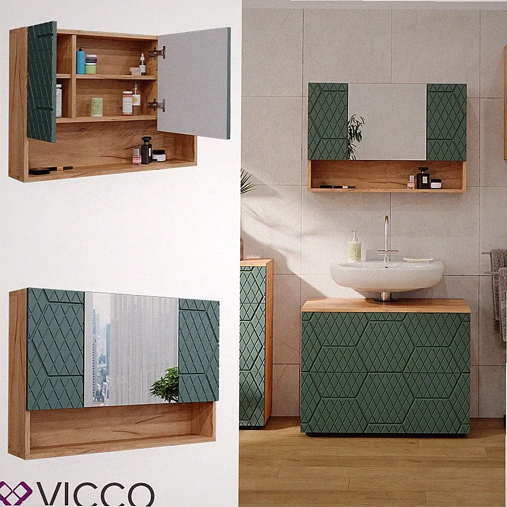 Badspiegelschrank Irma Eiche Grün 80 x 55 cm Badezimmer Vicco