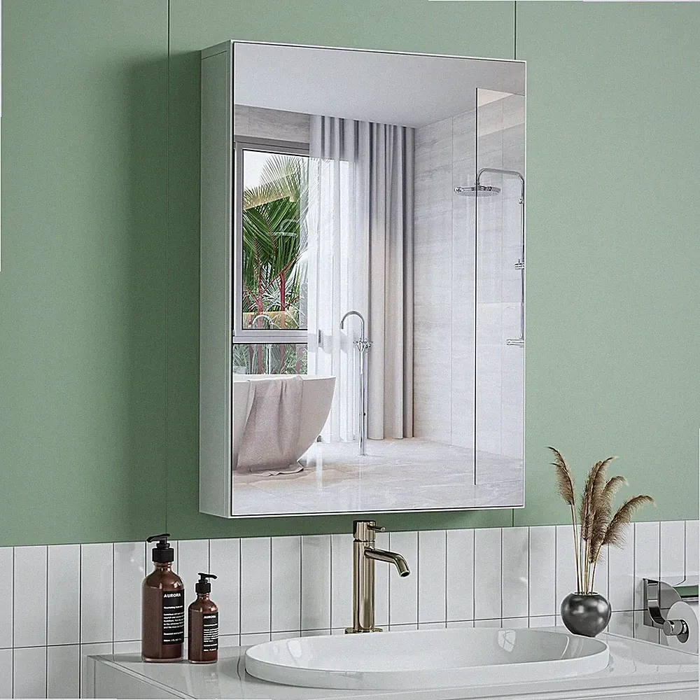 Badspiegelschrank mit einer Tür, weiß 50 x 70 x 12 cm | Wandmontage