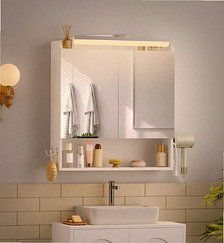 Badspiegelschrank mit LED-Beleuchtung, Badezimmerhängeschrank, Badezimmerschrank