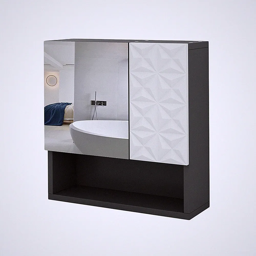 Badspiegelschrank Vicco Edge 54 x 55 cm mit Tür und offenen Fächern