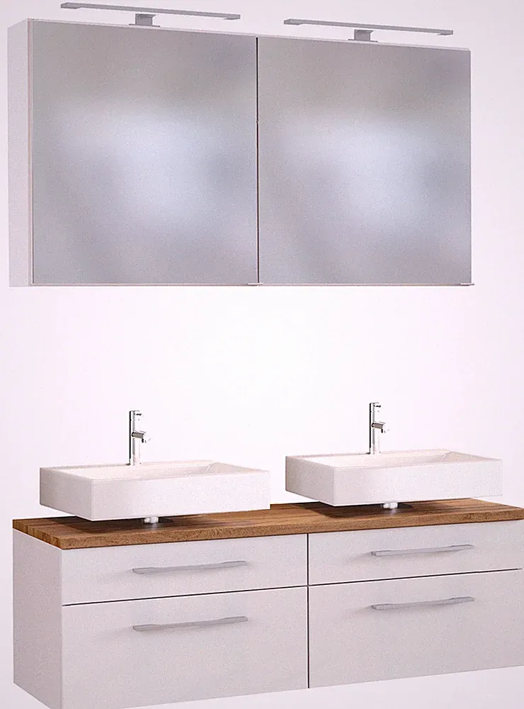 Basera® Badmöbel Set Avola 120 cm breit weiß inkl. LED-Spiegelschrank und Unt...