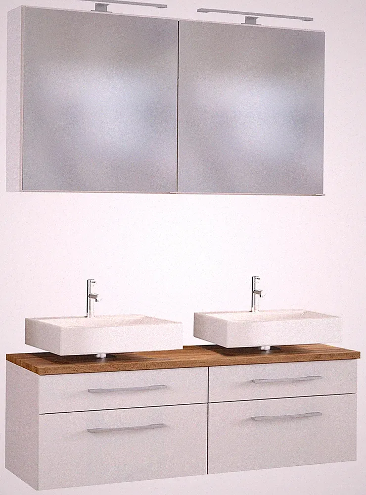 Basera® Badmöbel Set Avola 120 cm breit weiß inkl. LED-Spiegelschrank und Unt...