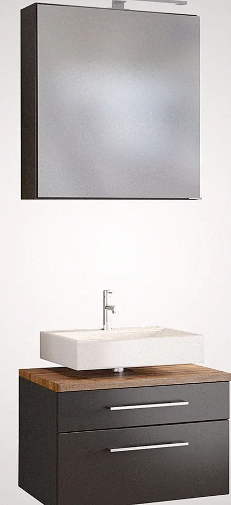 Basera® Badmöbel Set Avola 60 cm breit anthrazit inkl. LED-Spiegelschrank und...