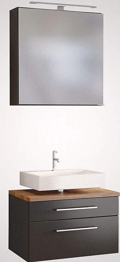 Basera® Badmöbel Set Avola 60 cm breit anthrazit inkl. LED-Spiegelschrank und...