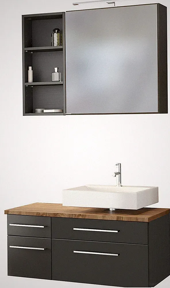 Basera® Badmöbel Set Avola 90 cm breit anthrazit inkl. LED-Spiegelschrank Hän...
