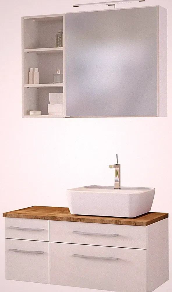 Basera® Badmöbel Set Avola 90 cm breit weiß inkl. LED-Spiegelschrank Hängereg...