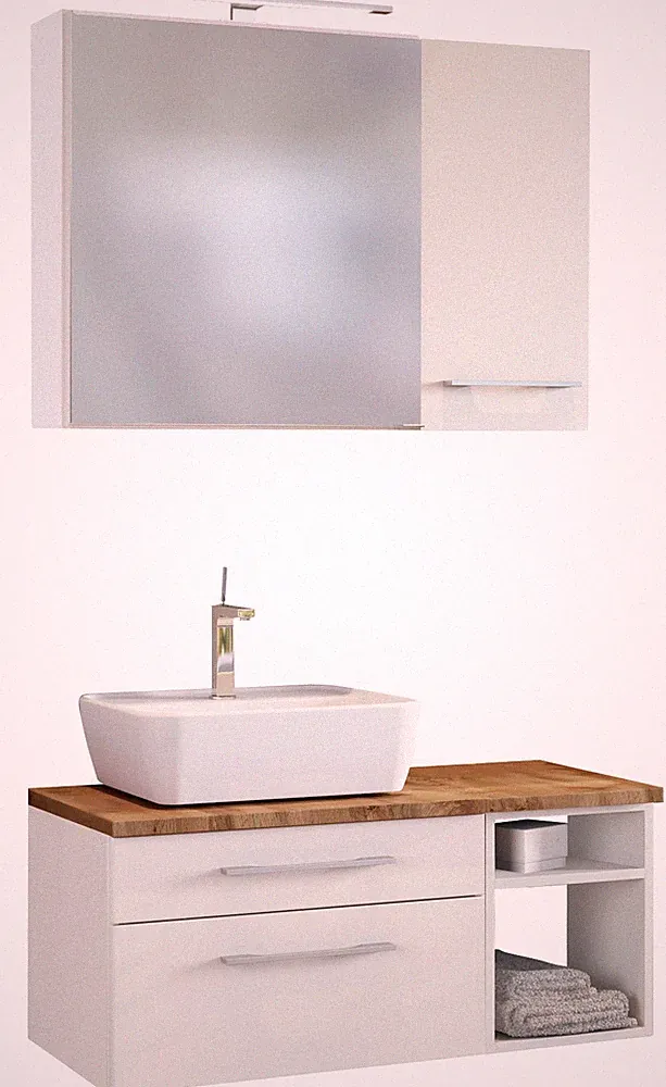 Basera® Badmöbel Set Avola 90 cm breit weiß inkl. LED-Spiegelschrank Hängesch...