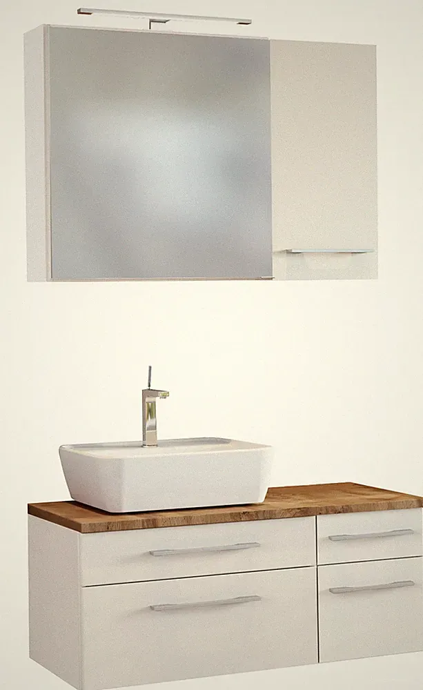 Basera® Badmöbel Set Avola 90 cm breit weiß inkl. LED-Spiegelschrank Hängesch...