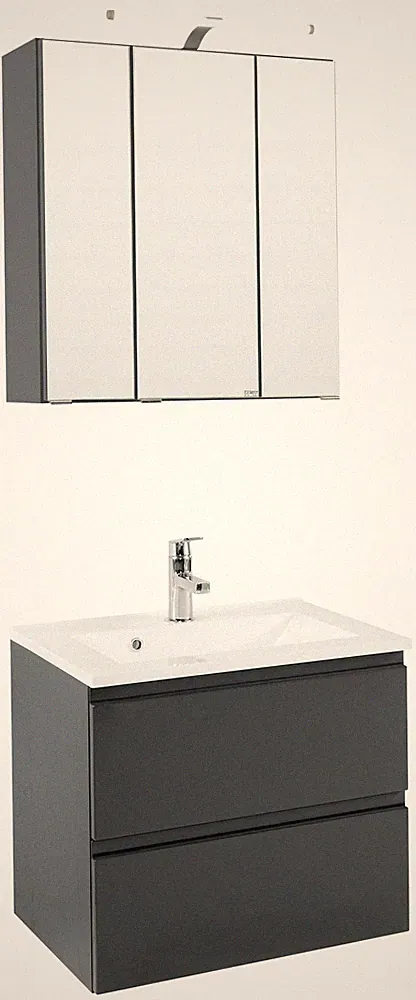 Basera® Badmöbel Set Ilona 60 cm breit anthrazit inkl. LED-Spiegelschrank und...