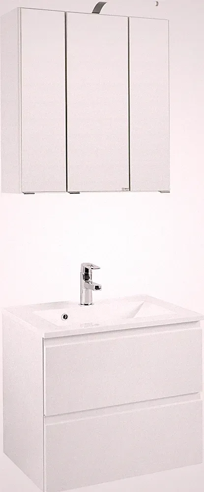 Basera® Badmöbel Set Ilona 60 cm breit weiß inkl. LED-Spiegelschrank und Wasc...