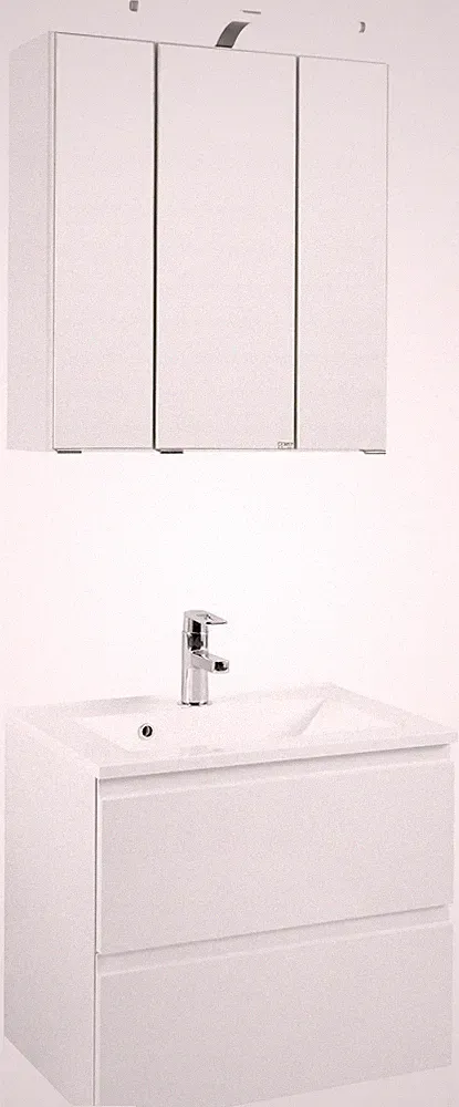 Basera® Badmöbel Set Ilona 60 cm breit weiß inkl. LED-Spiegelschrank und Wasc...