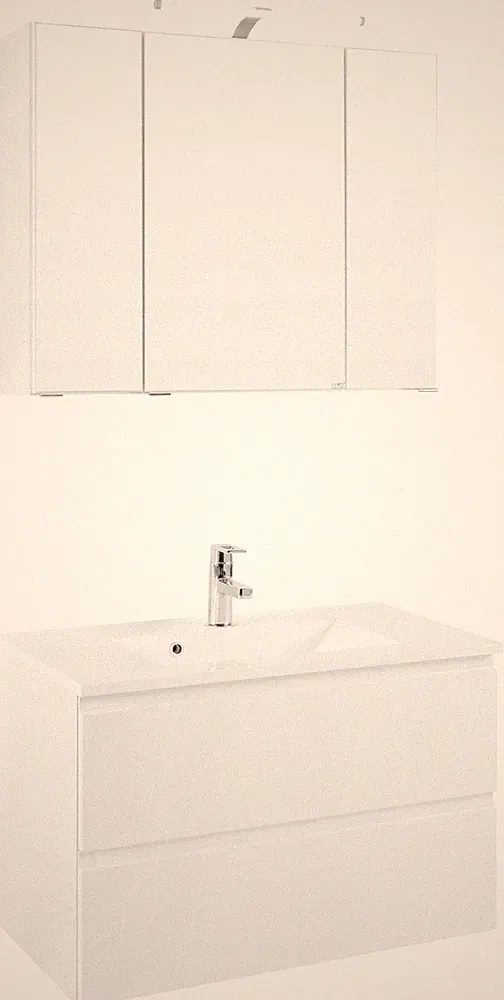 Basera® Badmöbel Set Ilona 80 cm breit weiß inkl. LED-Spiegelschrank und Wasc...