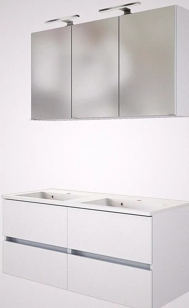 Basera® XXL Badmöbel Set Anina 120 cm breit weiß inkl. LED-Spiegelschrank und...