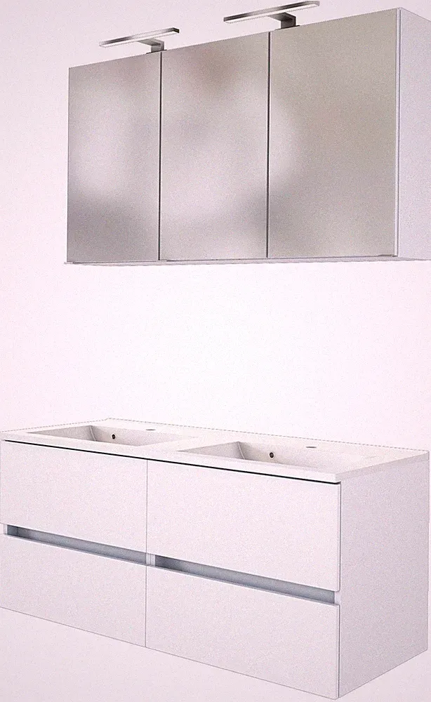 Basera® XXL Badmöbel Set Anina 120 cm breit weiß inkl. LED-Spiegelschrank und...