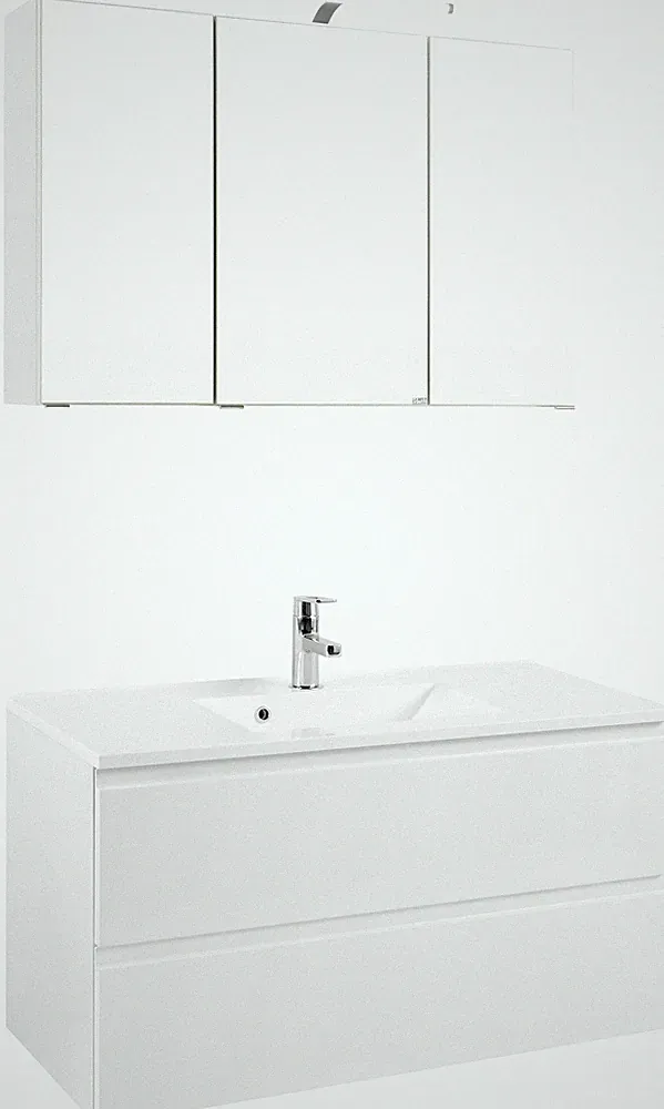 Basera® XXL Badmöbel Set Ilona 100 cm breit weiß inkl. LED-Spiegelschrank und...