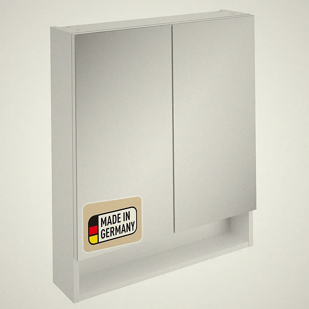 Basic Spiegelschrank 60 cm – Moderner Spiegelschrank in Weiß mit offenem Fach...