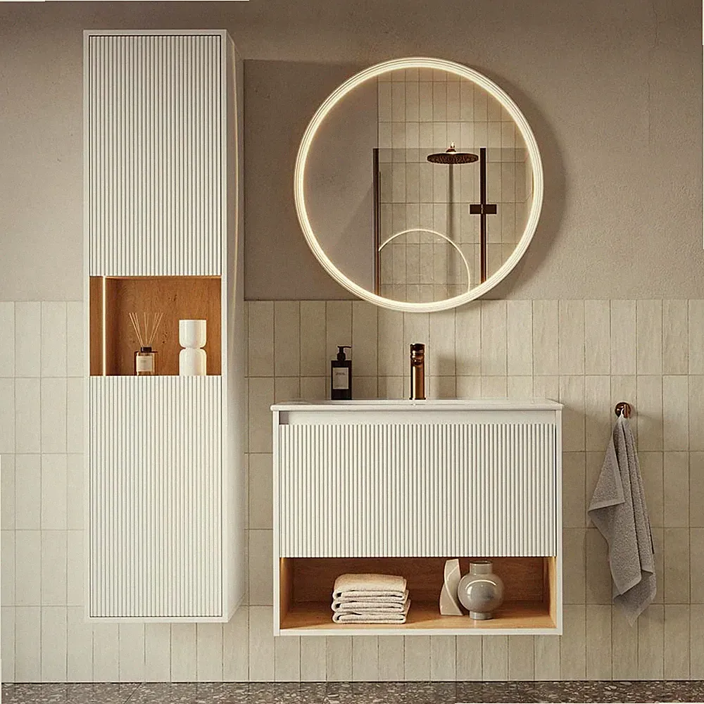 Bernstein Badmöbelset BELDIVO 80 cm mit Hochschrank Inkl. LED-Badspiegel
