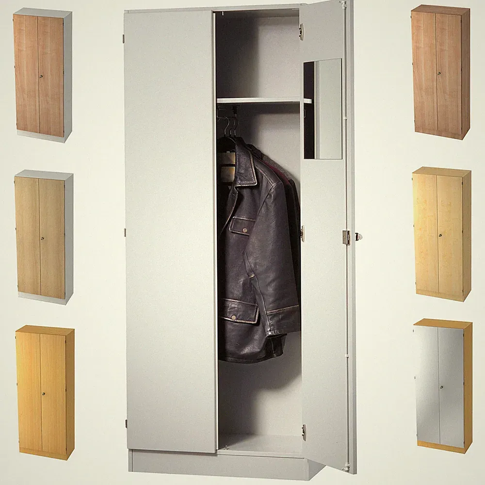 bümö office Kleiderschrank Holz abschließbar Spiegel Büroschrank Kommode