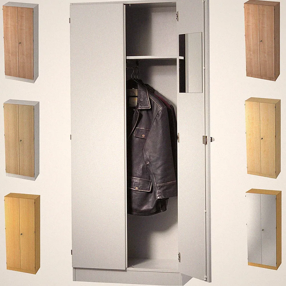 bümö office Kleiderschrank Holz abschließbar Spiegel Büroschrank Kommode