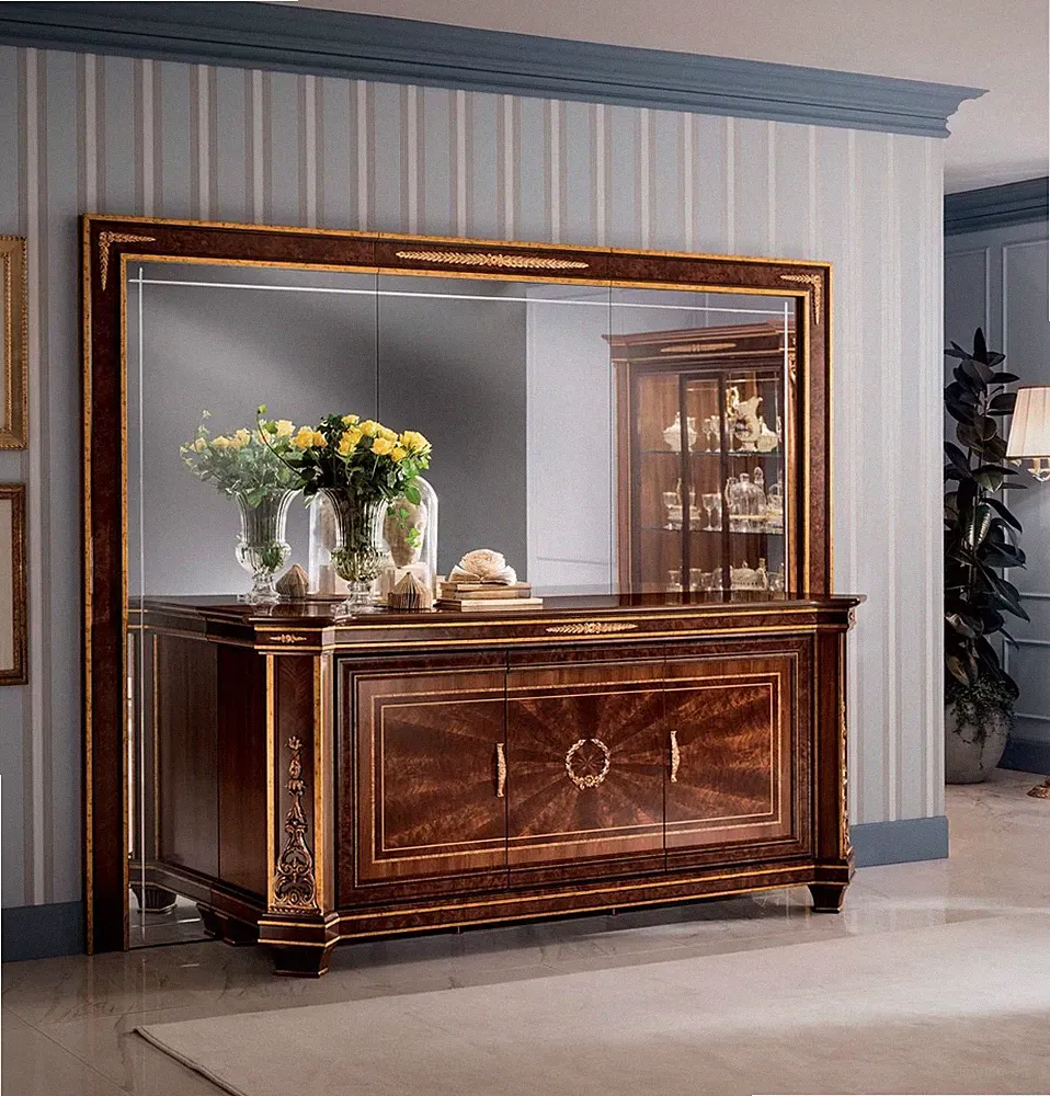 Buffet Kommode Kommoden Wohnzimmer Wandschrank + Spiegel Italienische Möbel XXL