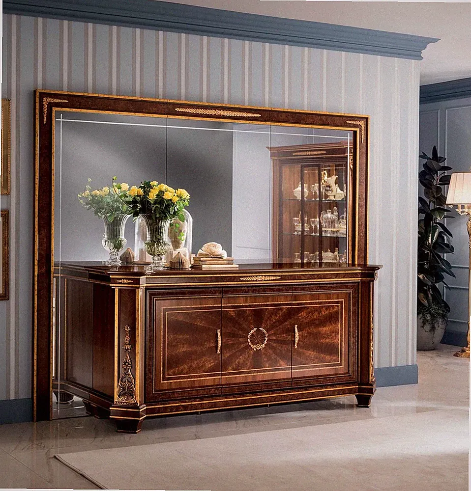 Buffet Kommode Kommoden Wohnzimmer Wandschrank + Spiegel Italienische Möbel XXL