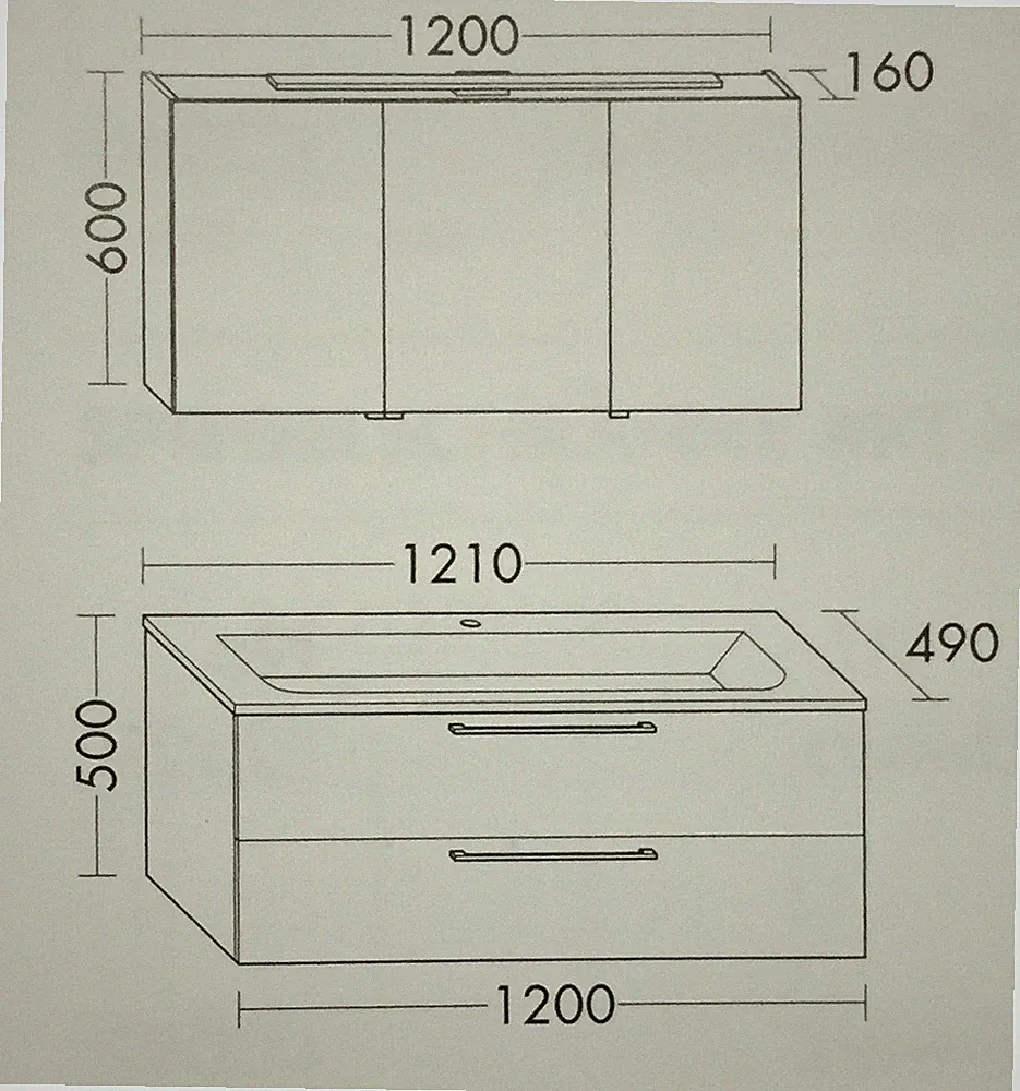 Burgbad Set, mit Waschtisch 121cm mit Unterschrank und Spiegelschrank