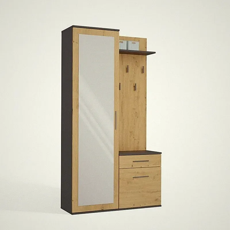 CDF Garderobe mit Spiegel Schrank 180cm Anthrazit - Flurschrank mit Auszug