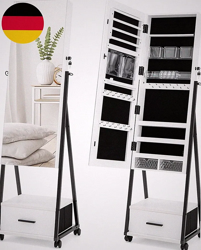 COSTWAY Schmuckschrank Mit Spiegel, Schmuck Spiegelschrank Mit Schublade, Auf Ro