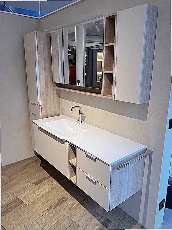Creativbad Cera.Flex Badmöbel 143cm Sand matt/Sonoma Eiche, Spiegelschrank