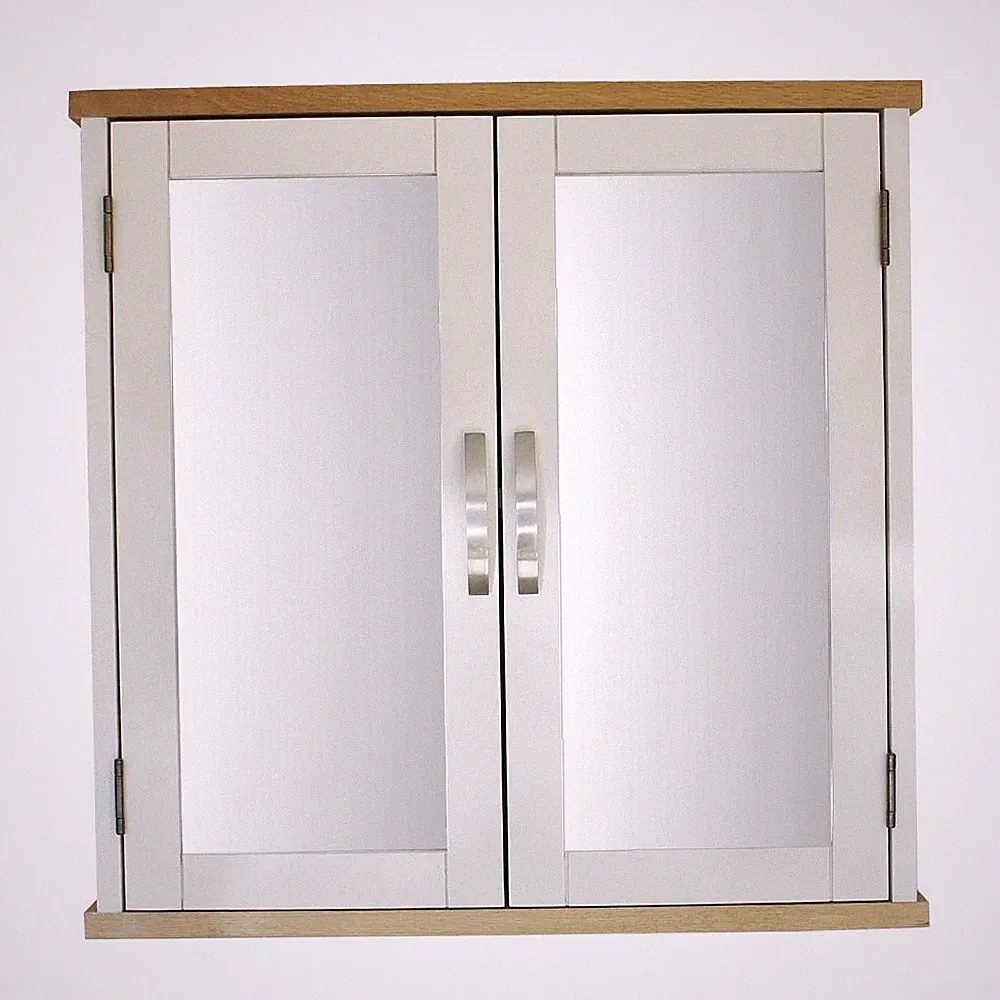 Cremeweiß/creme lackiert Wandschrank Spiegel Badezimmer Aufbewahrung 352P