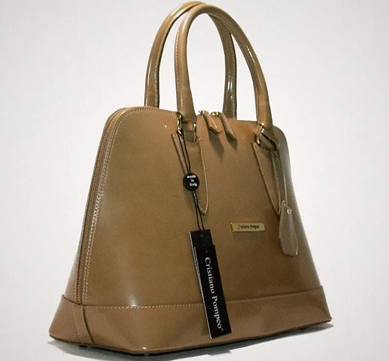 Cristiano Pompeo Damen Umhängetasche Made in Italy Leder verspiegelt beige 379€