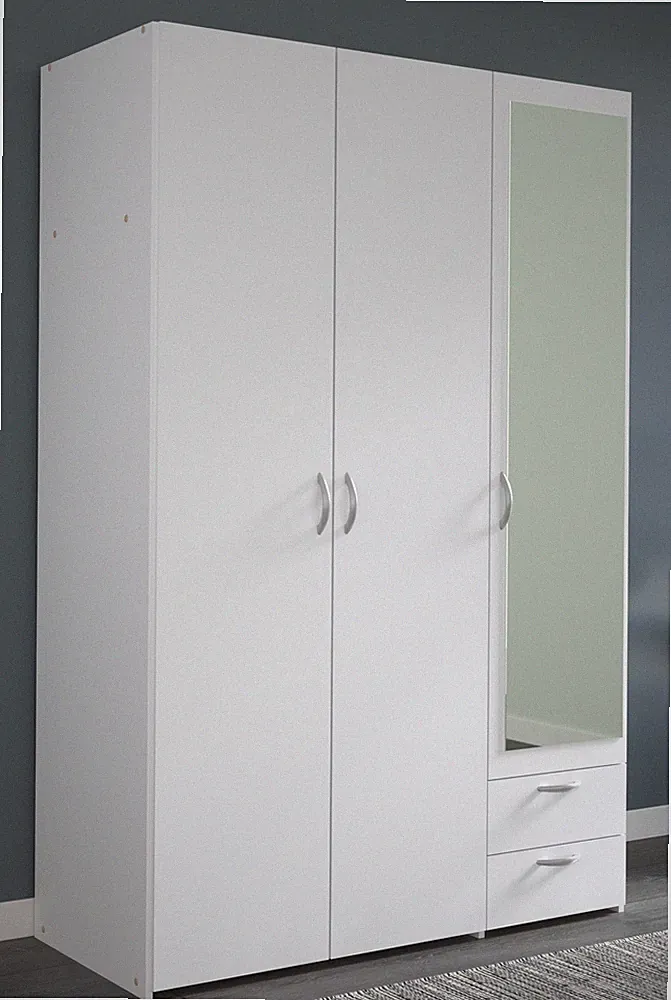 Daily 4 Parisot Eleganter Kleiderschrank 3-türig in Weiß mit Spiegel 120x185 cm