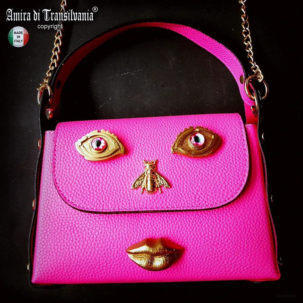 Damentasche Pochette Fuxia Medium Handtasche Umhängetasche Leder Designer Marke