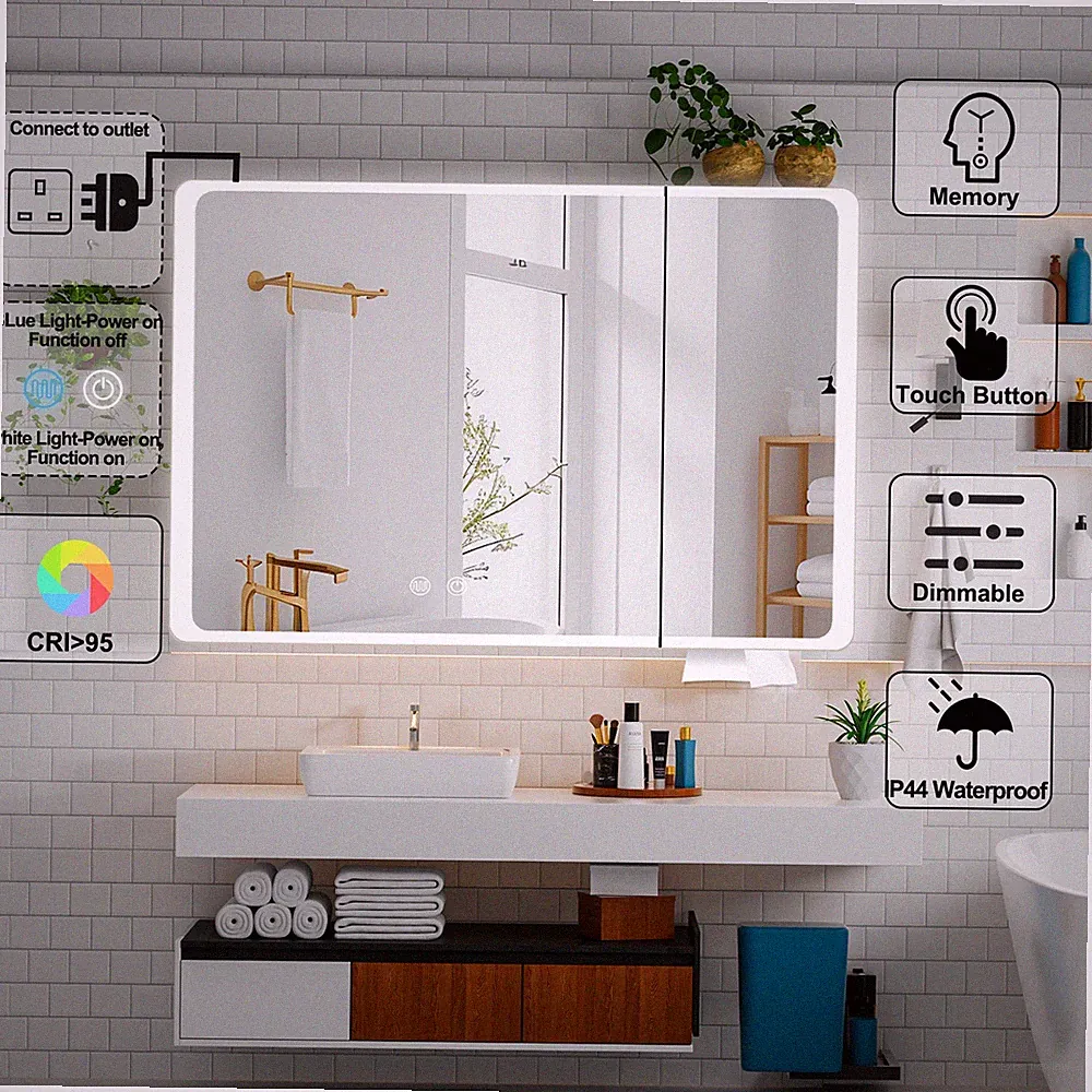 DE Spiegelschrank Bad Mit Led Beleuchtung Badezimmer Spiegelschra Anti-Beschlag