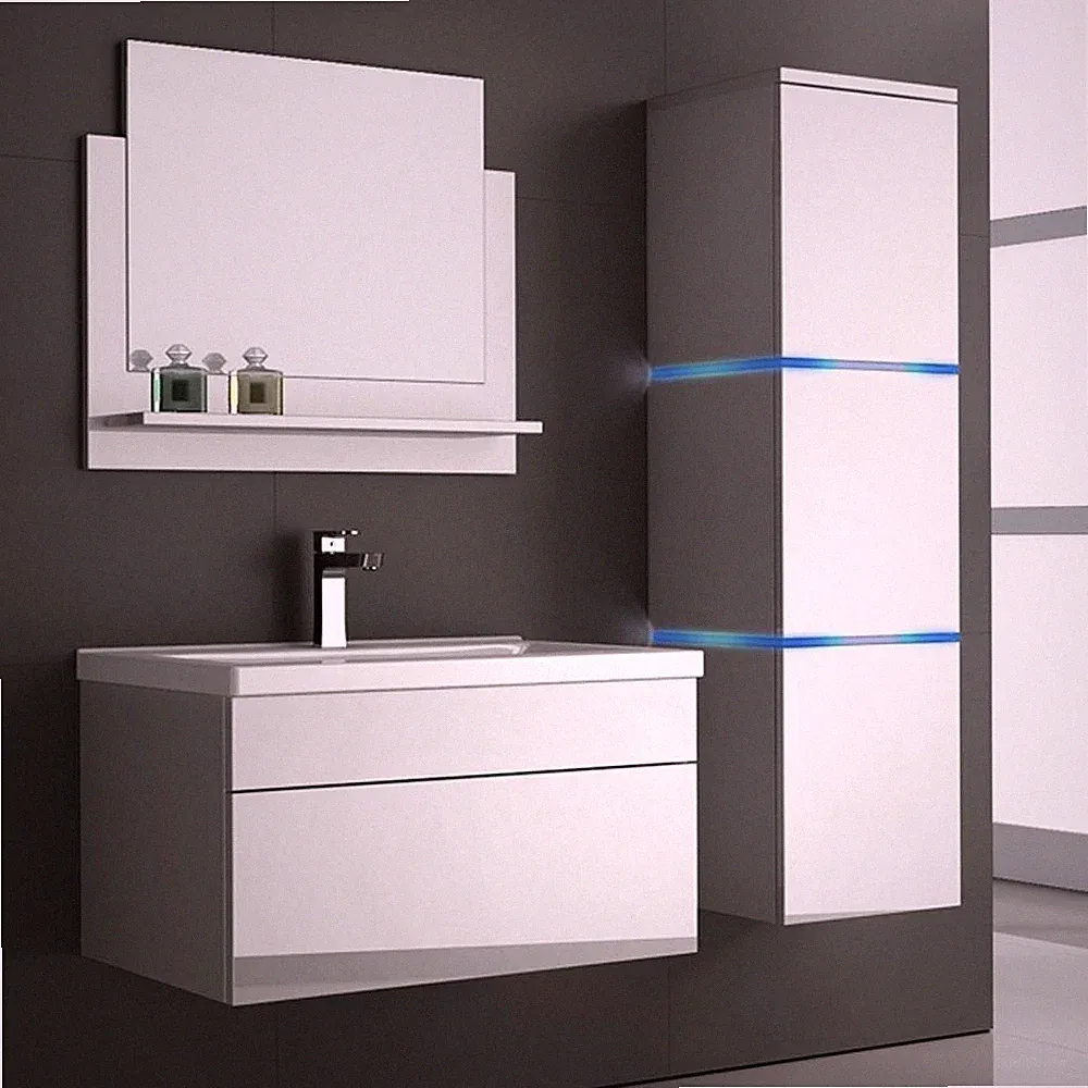 Deluxe Badmöbel-Set WHABAD/SET-WANG-WH L weiß Waschbecken Unterschrank Spiegel