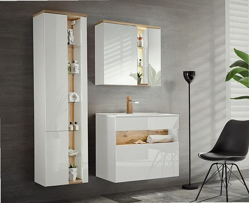 Design Badezimmer Möbel Bad 3 tlg. Set Garnitur Schrank Waschbecken Schränke neu