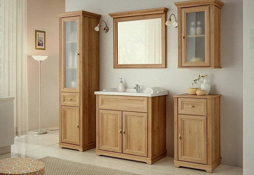 Design Badezimmer Möbel Bad 5tlg. Set Garnitur Schrank Waschbecken Landhaus Stil