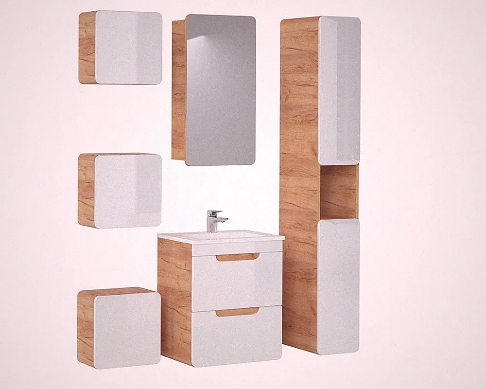 Design Badezimmer Möbel Bad 6tlg. Set Garnitur Schrank Waschbecken Beleuchtung