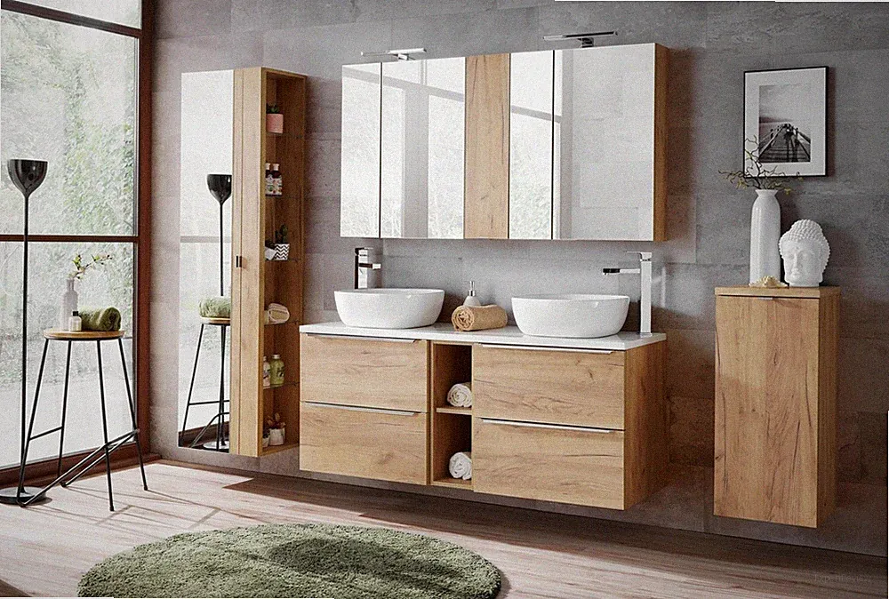 Design Badezimmer Möbel Bad 8 tlg. Set Garnitur Schrank Waschbecken Bedemöbel