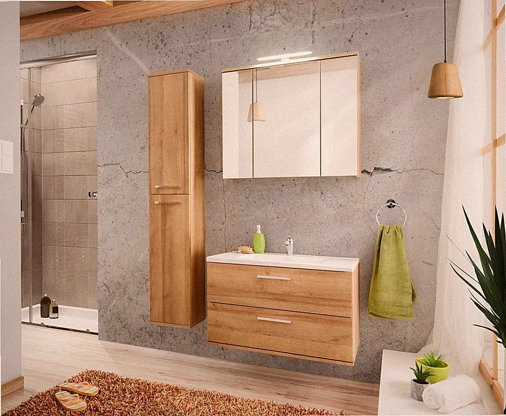 Design Badezimmer Möbel Bad Set Garnitur Schrank Waschbecken Beleuchtung 3 tlg.