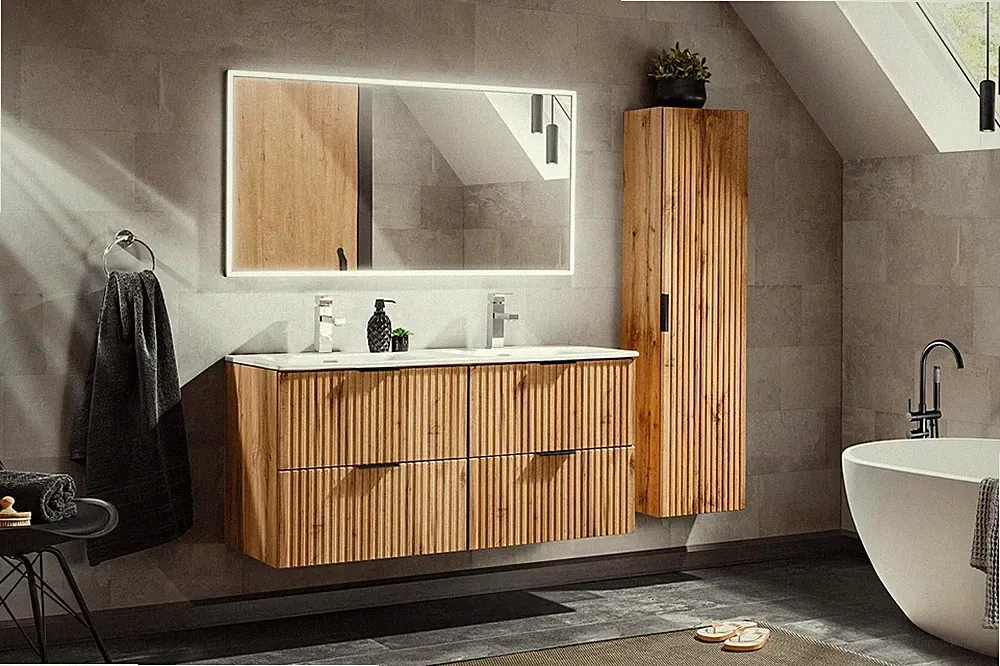 DESIGN Badmöbel Set ADEL EICHE 120 cm LED SOFT-CLOSE MONTIERT