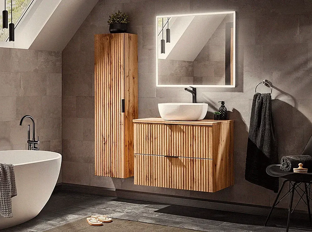 DESIGN Badmöbel Set ADEL EICHE-V 80 cm LED SOFT-CLOSE