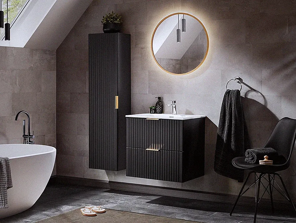 Design Badmöbel Set ADEL SCHWARZ 60 cm MDF SOFT-CLOSE